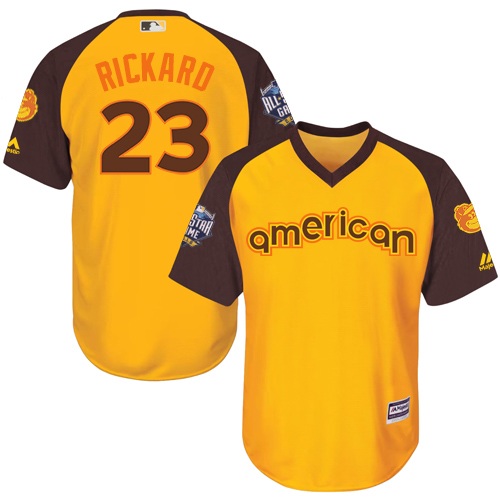 Youth Majestic Baltimore Orioles #23 Joey Rickard Authentic Yellow 2016 All-Star American League BP Cool Base MLB Jersey
