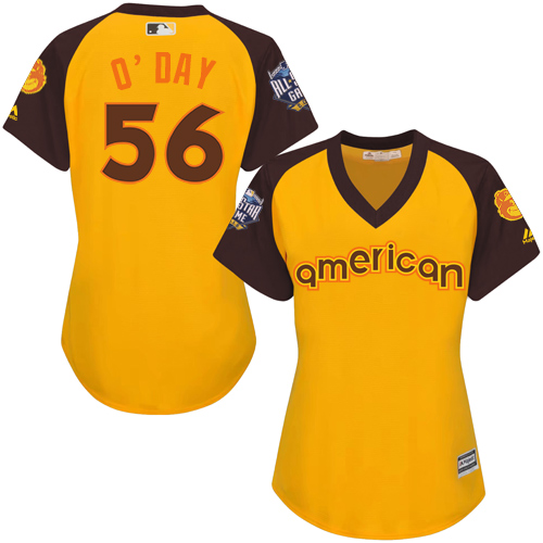 Women's Majestic Baltimore Orioles #56 Darren O'Day Authentic Yellow 2016 All-Star American League BP Cool Base MLB Jersey