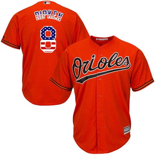Men's Majestic Baltimore Orioles #8 Cal Ripken Authentic Orange USA Flag Fashion MLB Jersey
