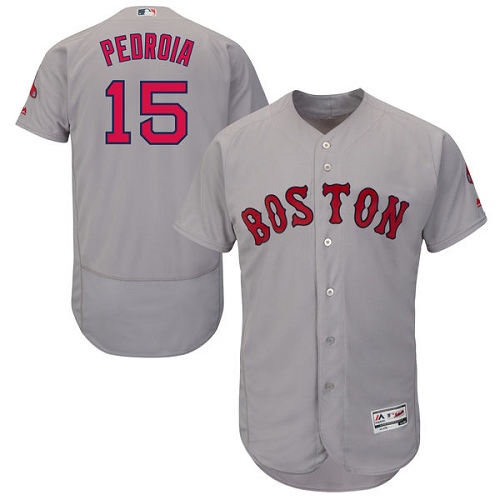 Men's Majestic Boston Red Sox #15 Dustin Pedroia Authentic Grey Road Cool Base MLB Jersey