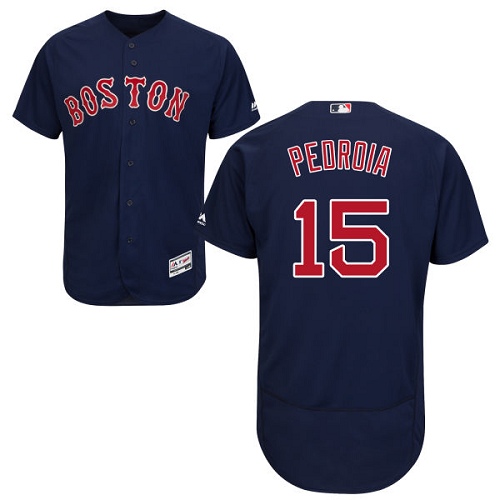 Men's Majestic Boston Red Sox #15 Dustin Pedroia Authentic Navy Blue Alternate Road Cool Base MLB Jersey