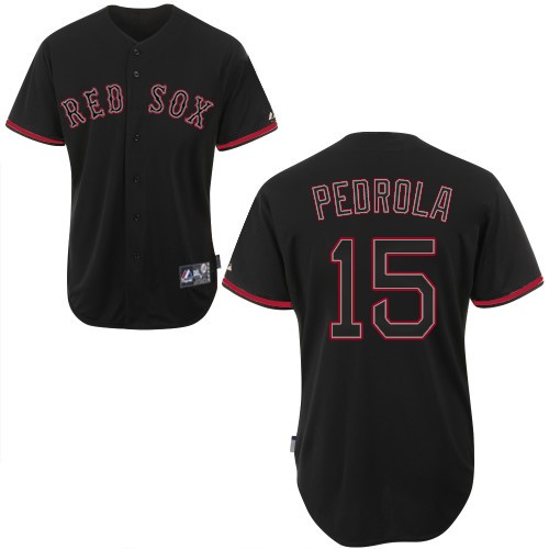 Men's Majestic Boston Red Sox #15 Dustin Pedroia Authentic Black Fashion MLB Jersey