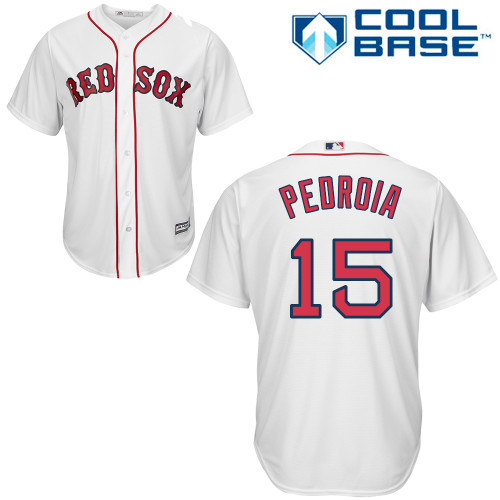 Youth Majestic Boston Red Sox #15 Dustin Pedroia Authentic White Home Cool Base MLB Jersey
