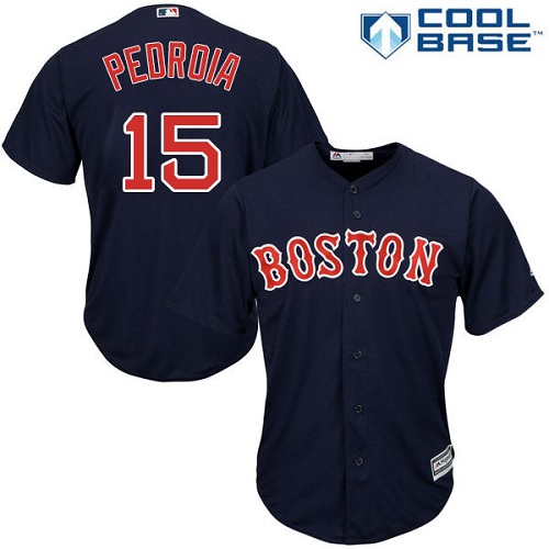 Youth Majestic Boston Red Sox #15 Dustin Pedroia Authentic Navy Blue Alternate Road Cool Base MLB Jersey