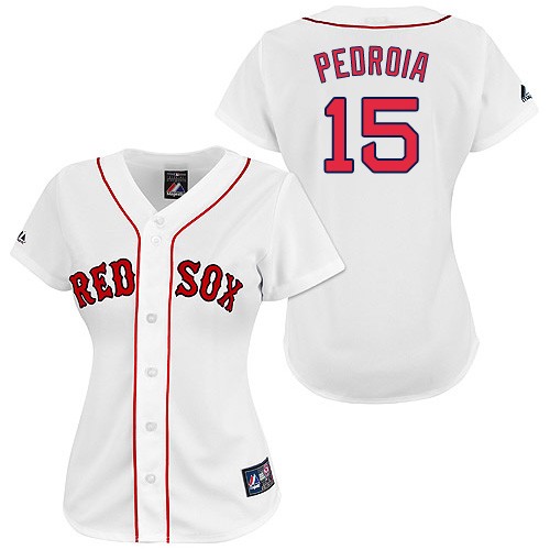 Women's Majestic Boston Red Sox #15 Dustin Pedroia Authentic White MLB Jersey