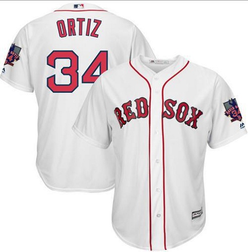 Men's Majestic Boston Red Sox #34 David Ortiz Authentic White Home Retirement Patch Cool Base MLB Jersey