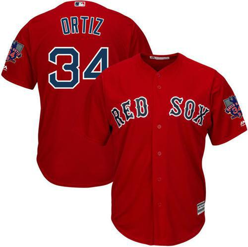 Men's Majestic Boston Red Sox #34 David Ortiz Replica Red Alternate Home Retirement Patch Cool Base MLB Jersey