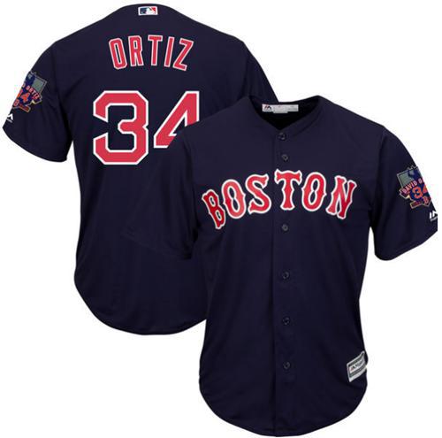 Men's Majestic Boston Red Sox #34 David Ortiz Authentic Navy Blue Alternate Road Retirement Patch Cool Base MLB Jersey