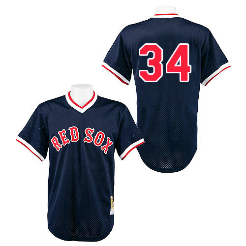 Men's Mitchell and Ness Boston Navy Blue Sox #34 David Ortiz Authentic Navy Blue Throwback MLB Jersey