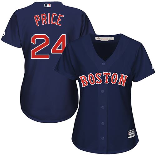 Women's Majestic Boston Red Sox #24 David Price Authentic Navy Blue Alternate Road MLB Jersey