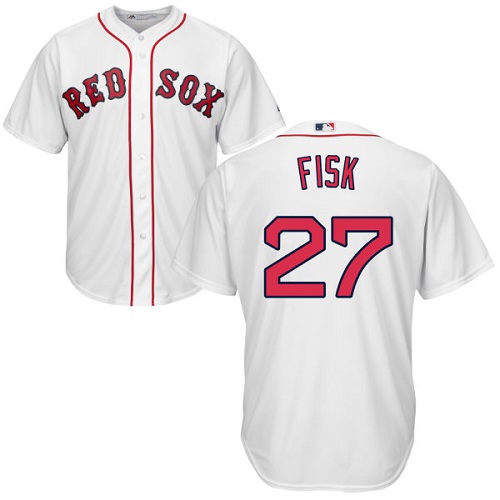 Youth Majestic Boston Red Sox #27 Carlton Fisk Authentic White Home Cool Base MLB Jersey