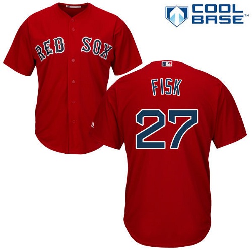 Youth Majestic Boston Red Sox #27 Carlton Fisk Authentic Red Alternate Home Cool Base MLB Jersey