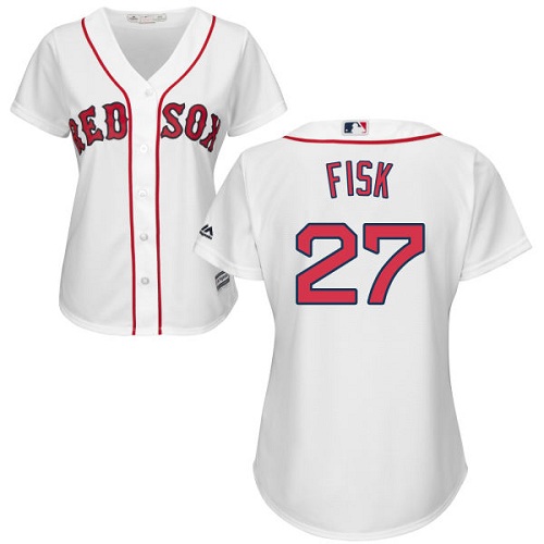 Women's Majestic Boston Red Sox #27 Carlton Fisk Replica White Home MLB Jersey