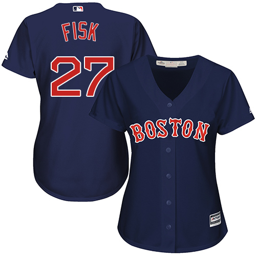 Women's Majestic Boston Red Sox #27 Carlton Fisk Replica Navy Blue Alternate Road MLB Jersey