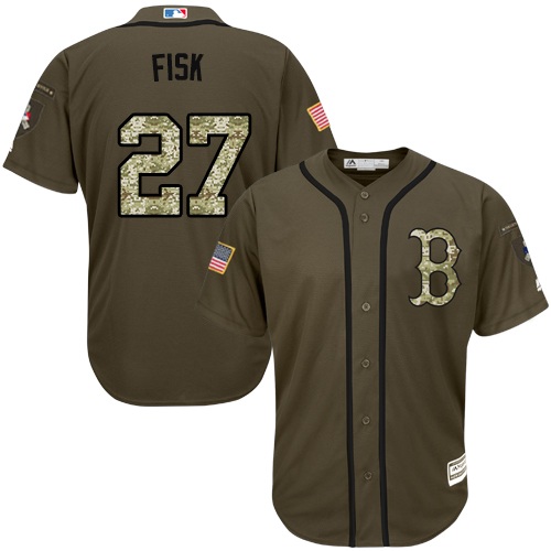 Men's Majestic Boston Red Sox #27 Carlton Fisk Authentic Green Salute to Service MLB Jersey