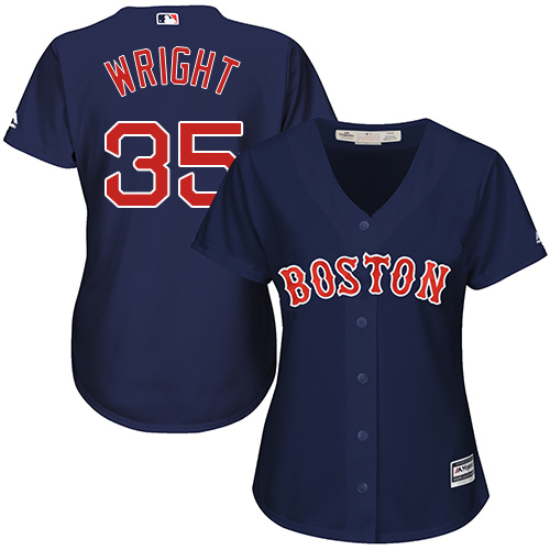 Women's Majestic Boston Red Sox #35 Steven Wright Authentic Navy Blue Alternate Road MLB Jersey