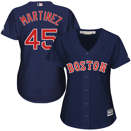 Women's Majestic Boston Red Sox #45 Pedro Martinez Authentic Navy Blue Alternate Road MLB Jersey