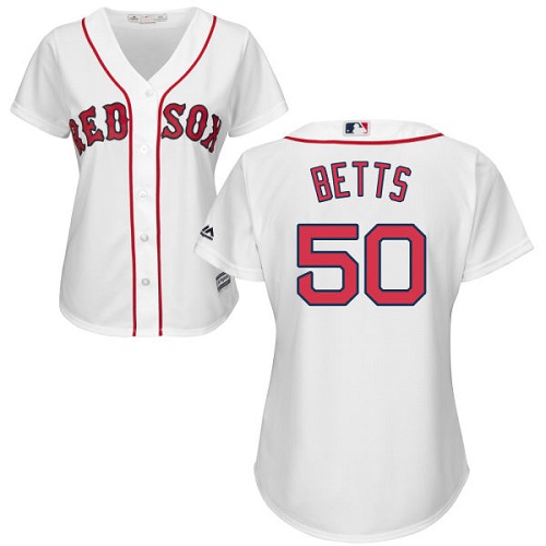 Women's Majestic Boston Red Sox #50 Mookie Betts Replica White Home MLB Jersey