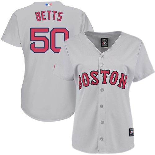 Women's Majestic Boston Red Sox #50 Mookie Betts Authentic Grey Road MLB Jersey