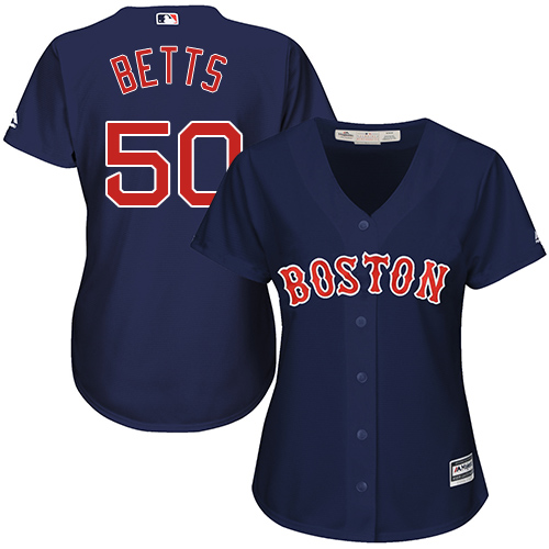 Women's Majestic Boston Red Sox #50 Mookie Betts Replica Navy Blue Alternate Road MLB Jersey