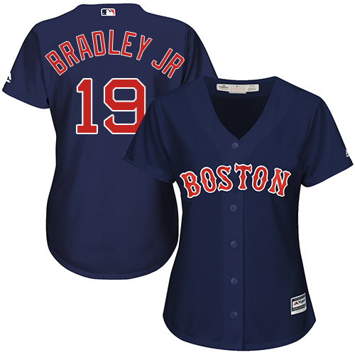 Women's Majestic Boston Red Sox #19 Jackie Bradley Jr Authentic Navy Blue Alternate Road MLB Jersey