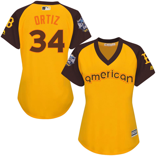 Women's Majestic Boston Red Sox #34 David Ortiz Authentic Yellow 2016 All-Star American League BP Cool Base MLB Jersey