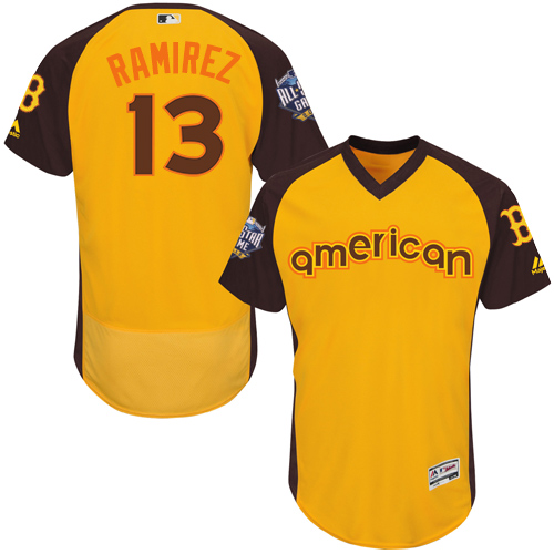 Men's Majestic Boston Red Sox #13 Hanley Ramirez Yellow 2016 All-Star American League BP Authentic Collection Flex Base MLB Jersey