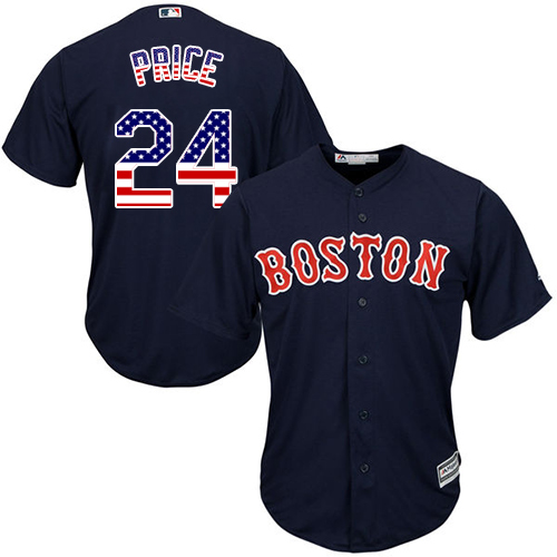 Men's Majestic Boston Red Sox #24 David Price Authentic Navy Blue USA Flag Fashion MLB Jersey