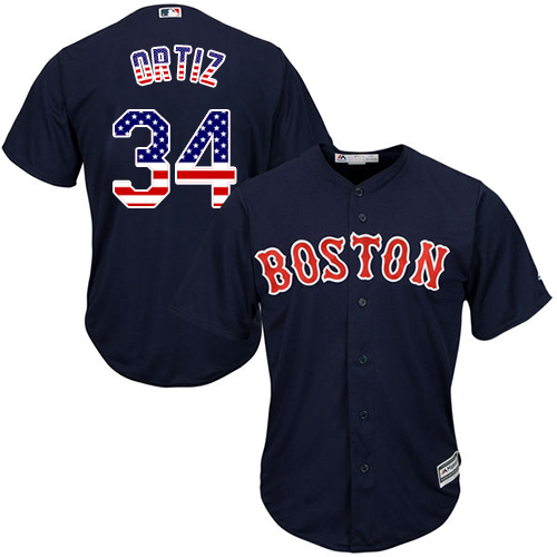 Men's Majestic Boston Red Sox #34 David Ortiz Authentic Navy Blue USA Flag Fashion MLB Jersey