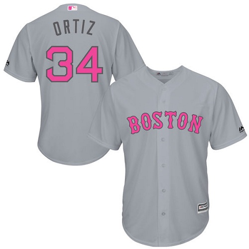 Men's Majestic Boston Red Sox #34 David Ortiz Replica Grey 2016 Mother's Day Cool Base MLB Jersey