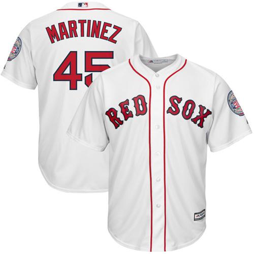 Men's Majestic Boston Red Sox #45 Pedro Martinez Authentic White Cooperstown MLB Jersey