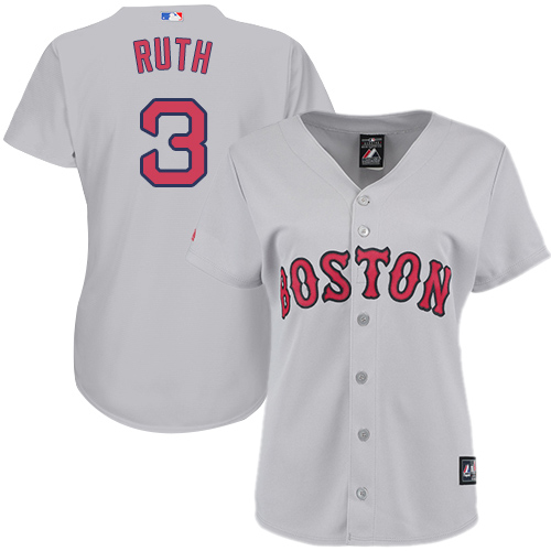 Women's Majestic Boston Red Sox #3 Babe Ruth Replica Grey Road MLB Jersey