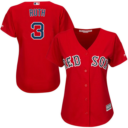 Women's Majestic Boston Red Sox #3 Babe Ruth Replica Red Alternate Home MLB Jersey