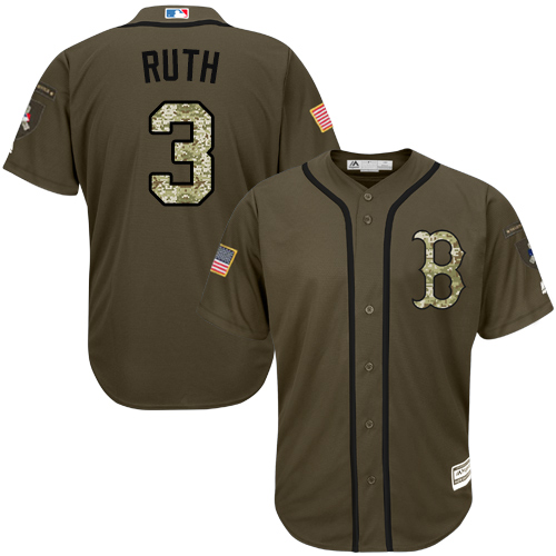 Youth Majestic Boston Red Sox #3 Babe Ruth Authentic Green Salute to Service MLB Jersey