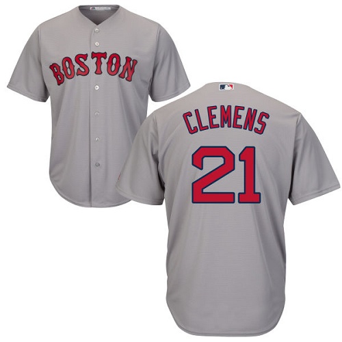 Youth Majestic Boston Red Sox #21 Roger Clemens Replica Grey Road Cool Base MLB Jersey