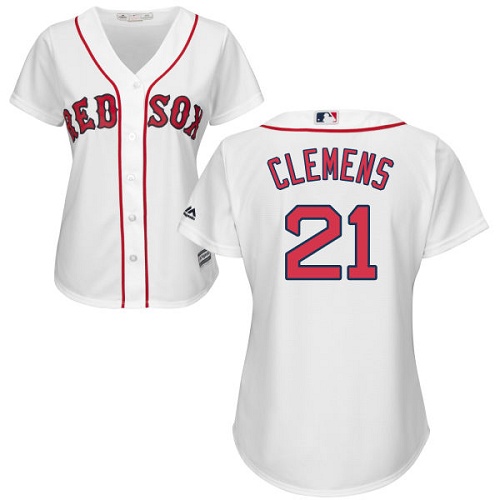 Women's Majestic Boston Red Sox #21 Roger Clemens Replica White Home MLB Jersey