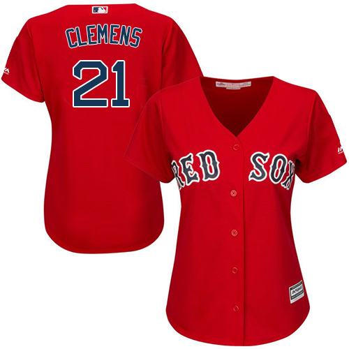 Women's Majestic Boston Red Sox #21 Roger Clemens Replica Red Alternate Home MLB Jersey