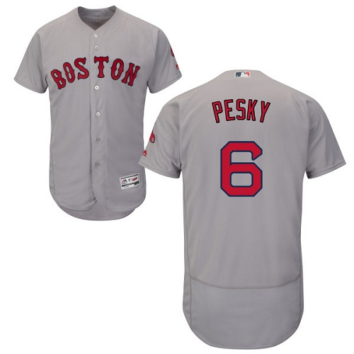 Men's Majestic Boston Red Sox #6 Johnny Pesky Authentic Grey Road Cool Base MLB Jersey