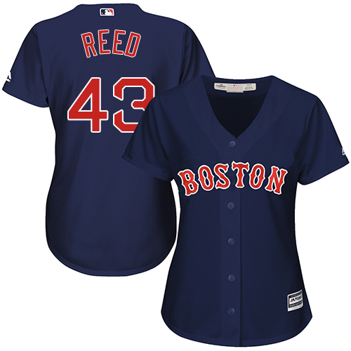 Women's Majestic Boston Red Sox #43 Addison Reed Authentic Navy Blue Alternate Road MLB Jersey