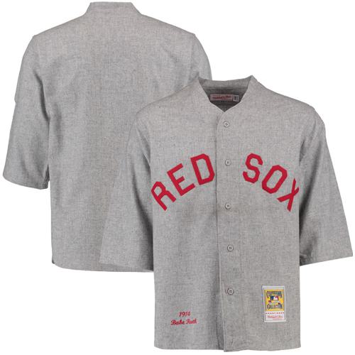 Men's Mitchell and Ness 1914 Boston Red Sox #3 Babe Ruth Authentic Grey Throwback MLB Jersey