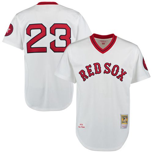 Men's Mitchell and Ness 1975 Boston Red Sox #23 Luis Tiant Replica White Throwback MLB Jersey