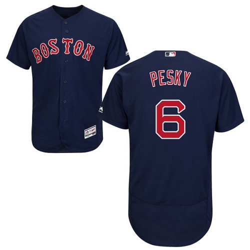 Men's Majestic Boston Red Sox #6 Johnny Pesky Authentic Navy Blue Alternate Road Cool Base MLB Jersey