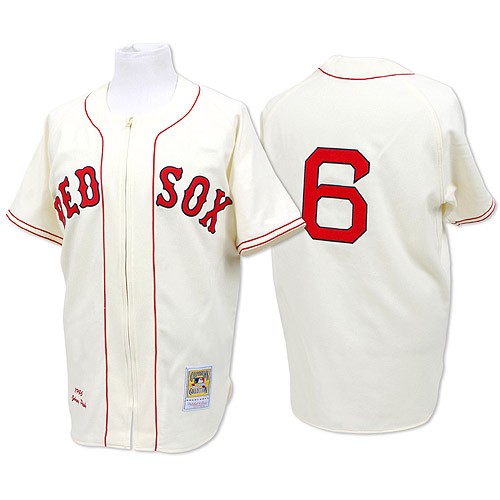 Men's Mitchell and Ness Boston Red Sox #6 Johnny Pesky Replica Cream Throwback MLB Jersey