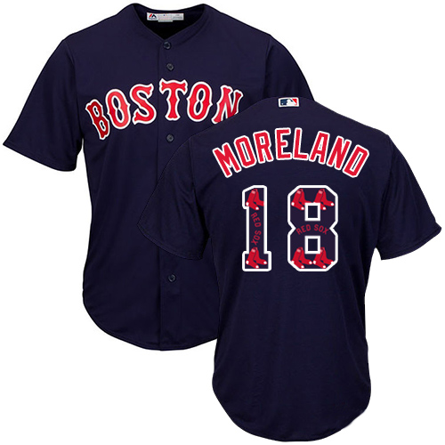 Men's Majestic Boston Red Sox #18 Mitch Moreland Authentic Navy Blue Team Logo Fashion Cool Base MLB Jersey