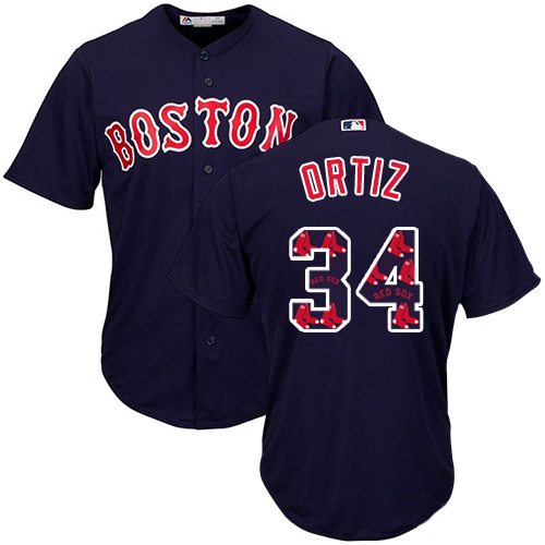 Men's Majestic Boston Red Sox #34 David Ortiz Authentic Navy Blue Team Logo Fashion Cool Base MLB Jersey