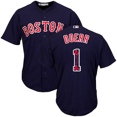 Men's Majestic Boston Red Sox #1 Bobby Doerr Authentic Navy Blue Team Logo Fashion Cool Base MLB Jersey