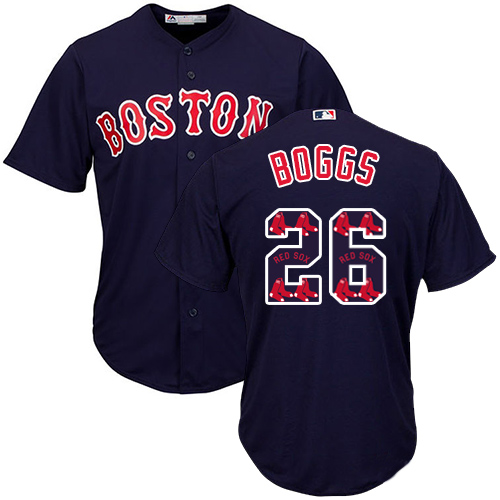 Men's Majestic Boston Red Sox #26 Wade Boggs Authentic Navy Blue Team Logo Fashion Cool Base MLB Jersey