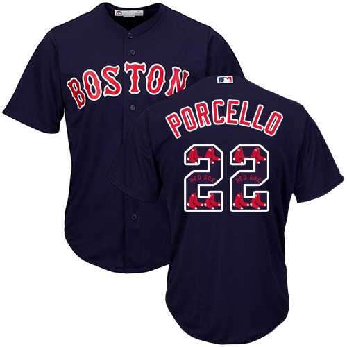 Men's Majestic Boston Red Sox #22 Rick Porcello Authentic Navy Blue Team Logo Fashion Cool Base MLB Jersey