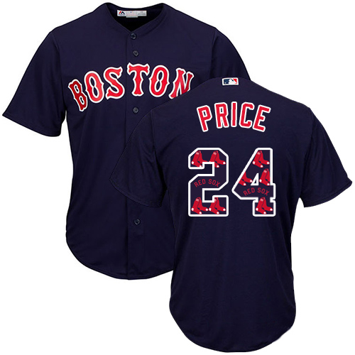Men's Majestic Boston Red Sox #24 David Price Authentic Navy Blue Team Logo Fashion Cool Base MLB Jersey