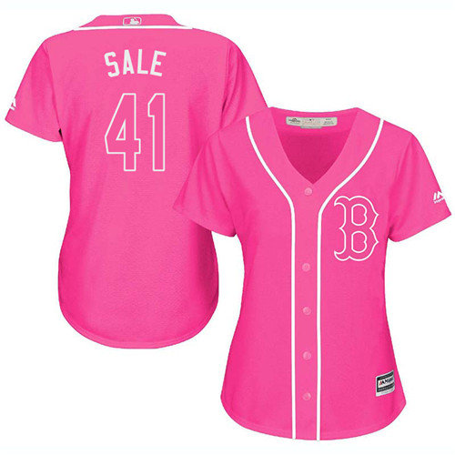 Women's Majestic Boston Red Sox #41 Chris Sale Authentic Pink Fashion MLB Jersey
